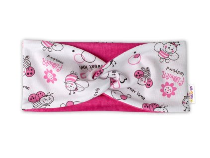 Baby Nellys Bavlněná dětská čelenka Berušky- bílá/růžová (Velikost 80-92 (12-24m))