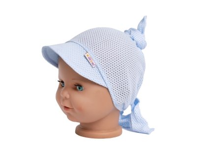 Dětský síťkovaný šátek s kšiltem na zavazování Uzlík Baby Nellys, modrý (Velikost 92-104 (2-3r))