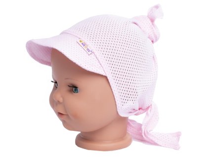 Dětský síťkovaný šátek s kšiltem na zavazování Uzlík Baby Nellys, růžový (Velikost 92-104 (2-3r))