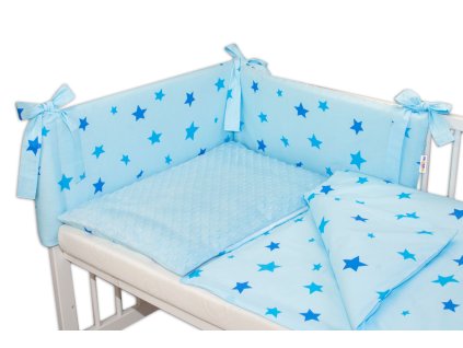 3-dílná sada mantinel s povlečením Minky Baby Stars - sv. modrá, 120x90cm (Velikost povlečení 120x90)