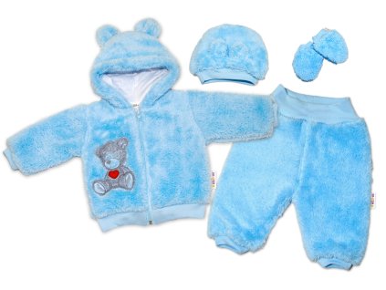Baby Nellys Chlupáčkový komplet Welsoft Teddy - modrý (Velikost 86 (12-18m))