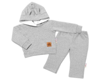 Tepláková souprava s kapucí a oušky,Baby Nellys, šedá (Velikost 74 (6-9m))