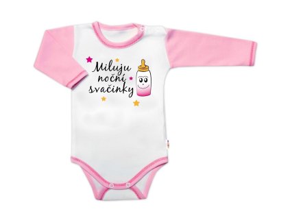 Body dl. rukáv s vtip. textem Baby Nellys,  Miluju noční svačinky, holka (Velikost 74 (6-9m))