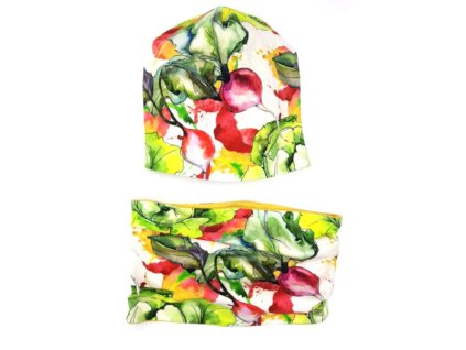 Bexa Jarní, podzimní dvouvrstvá čepice + komínek, Vegetables, vícebarevná (Velikost 80-92 (12-24m))