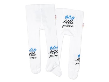 Baby Nellys Dětské punčocháče bavlněné, Little Prince - bílé s modrou korunkou (Velikost 80/86 (12-18m))