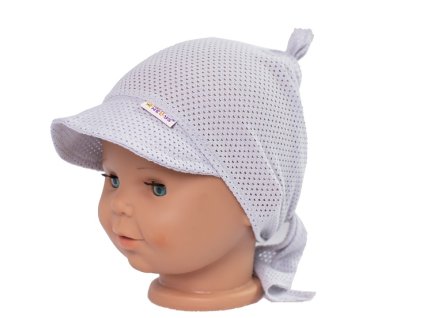 Dětský síťkovaný šátek s kšiltem na zavazování Uzlík, šedý (Velikost 92-104 (2-3r))