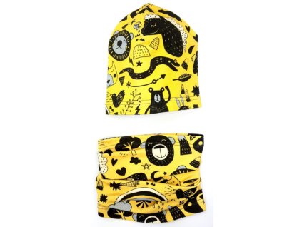 Bexa Jarní, podzimní čepice + komínek, Zvířátka, žlutá/černá (Velikost 110 (4-5r))