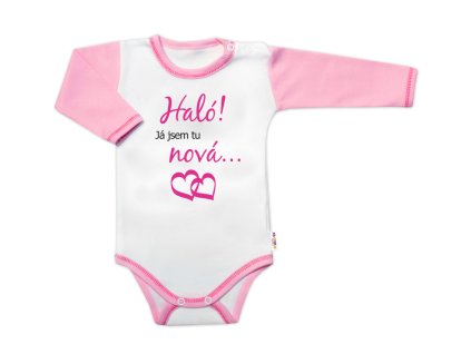 Body dlouhý rukáv s vtipným textem Baby Nellys, Haló! Já jsem tu nová, holka (Velikost 74 (6-9m))