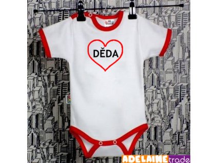 DEJNA Body kr. rukáv  SRDÍČKO DĚDA - bílé/červený lem (Velikost 74 (6-9m))