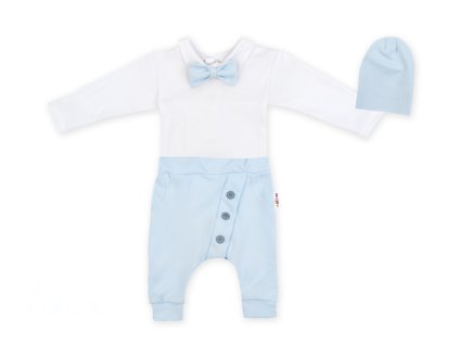 Baby Nellys 3-dílná sada Hubert, body s motýlkem, tepláčky a čepička - sv. modrá (Velikost 92 (18-24m))