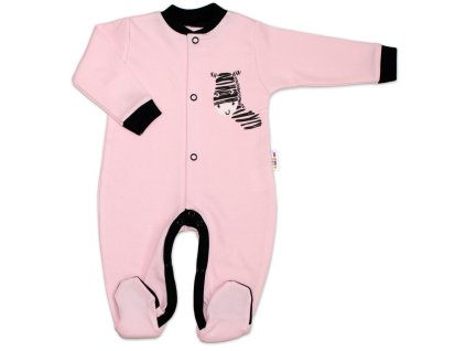 Baby Nellys Bavlněný overálek Zebra - růžový (Velikost 62 (2-3m))