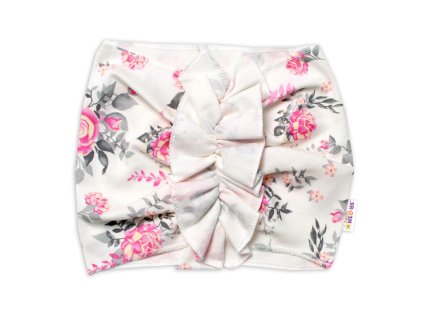 Baby Nellys bavlněná čelenka, turban New Roses, smetanová (Velikost 92 (18-24m))