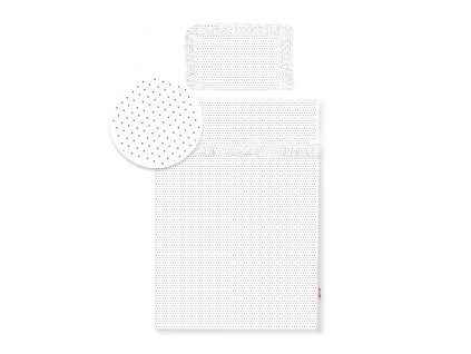 Baby Nellys 2-dílné bavlněné povlečení s volánky - bílé/tečky modré (Velikost povlečení 135x100)