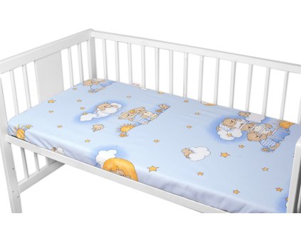 Prostěradlo do postýlky 120x60cm, bavlna Premium, Medvídek na žebříku, modré (Rozměry 1 140x70)