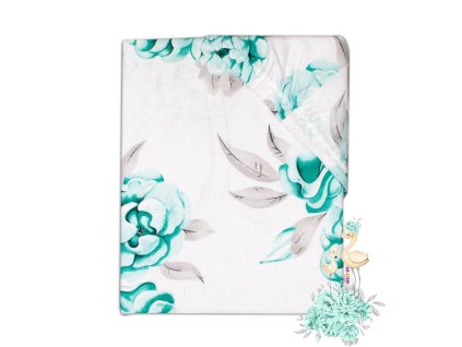 Baby Nellys Dětské bavlněné prostěradlo do postýlky, Plameňák - mátový (Rozměry 1 140x70)