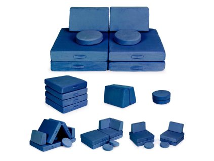 detska velka modularna skladacia pohovka 8 makkych vankusov modra