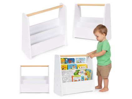 detsky montessori regal na knihy a organizer 3 urovne biely