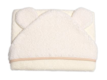 dojcenska frote osuska s kapucnou a uskami boucle 80x80cm smetanova