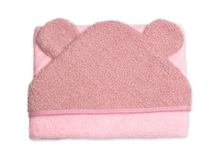 dojcenska frote osuska s kapucnou a uskami boucle 80x80cm pudrove ruzova