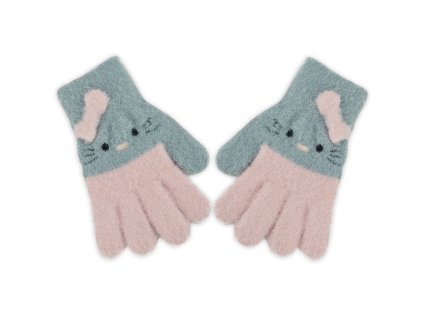 detske zimne palcove rukavice kitty 12 cm seda ruzova