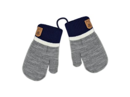 zimni dvouvrstve kojenecke rukavicky 16cm se snurkou modra seda