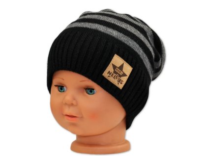 baby nellys jesenna zimni pruzkovana ciapka cierno siva