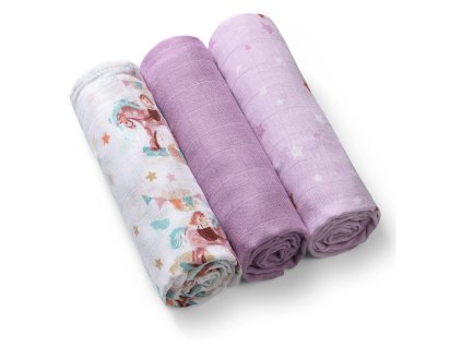 bambusove detske plienky 3 ks hojdaci konik fialove