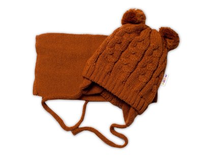 baby nellys zimna pletena ciapocka s salom teddy hneda s brmbolcami vel 62 68