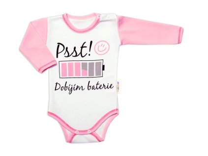 Body dlouhý rukáv s vtipným textem Baby Nellys, Psst! Dobíjím baterie, holka (Velikost 56 (1-2m))