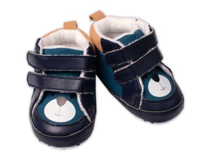 Kojenecké boty/capáčky Medvídek YO!, s fleecem na suchý zip,petrolejová/hořčice (Velikost 56-68 (0-6 m))