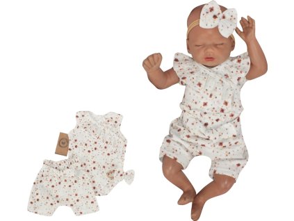 Zavinovací body s volánkem, kraťasy + čelenka mušelín, 3D, Z&Z Květinky, smetanové (Velikost 56 (1-2m))