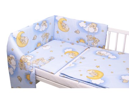 Mantinel s povlečením Premium, 3D sada, Medvídek na žebříku, modrý, 120x90 cm (Velikost povlečení 135x100, Rozměry polštáře 40 x 60, Rozměry přikrývky 135 x 100)