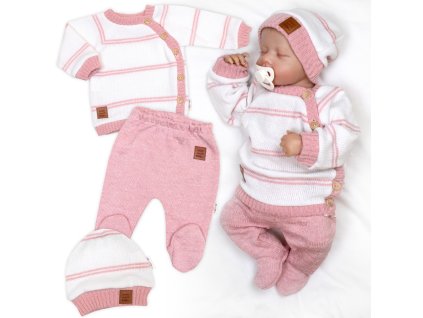 Pletená sada pro miminko s jemným proužkem 3D, lux - růžová, bílá (Velikost 56 (1-2m))