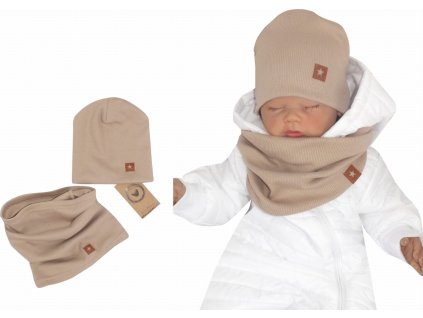 Z&Z Dvouvrstvá žebrovaná čepička + nákrčník, béžová (Velikost 80/86 (12-18m))
