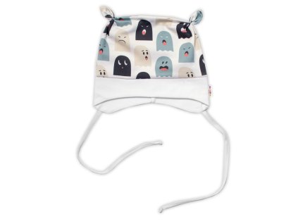 Baby Nellys Kojenecká čepička uzlíček na zavazování - Příšerky, bílá/mátová , vel. 68/74 (Velikost 68/74 (6-9m))