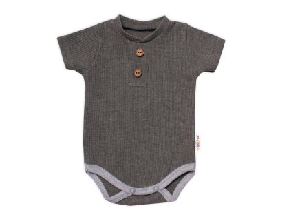 Baby Nellys Kojenecké žebrované body s knoflíčky kr. rukáv, Boy - šedé (Velikost 62 (2-3m))