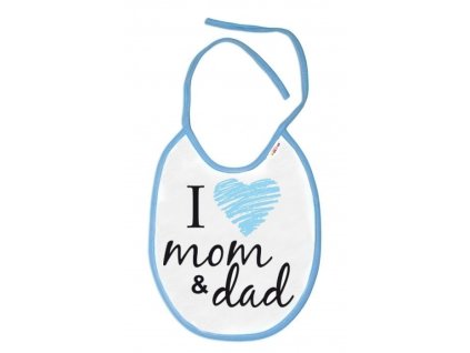 baby nellys nepremokavy podbradnik i love mom dad 24 x 27 cm modry