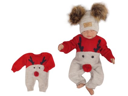 Z&Z Dětský pletený Vánoční overálek Baby Sob, červený (Velikost 68 (3-6m))