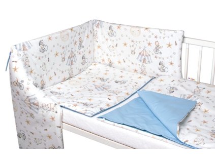 3-dílná sada Mantinel s povlečením Baby Nellys Cirkus, modrá/bílá (Velikost povlečení 120x90)