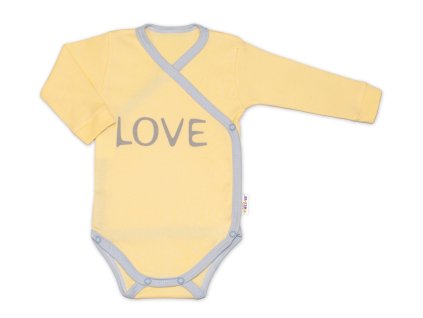 Body dlouhý rukáv Love - zapínání bokem, žluté (Velikost 50 (0-1m))