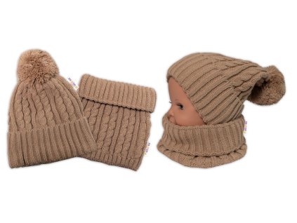 pletena zimna ciapka s brmbolcom komincek baby nellys bezova vel 48 52cm