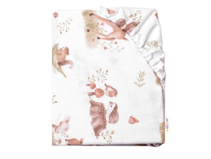 Bavlněné prostěradlo do postýlky, Roztomilá zvířátka, bílá/hnědá (Rozměry 1 120x60)