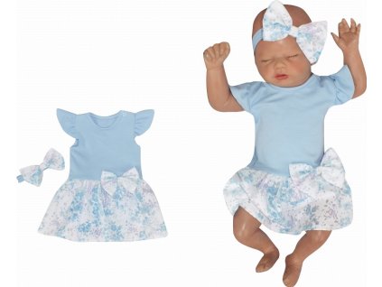 Z&Z 2-dílná sada sukničkobody kr. rukáv s mašlí + čelenka - modrá (Velikost 56 (1-2m))