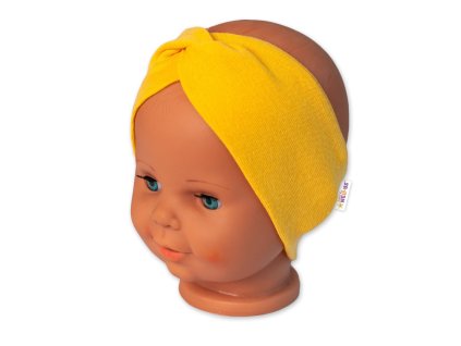 Baby Nellys Bavlněná čelenka dvouvrstvá, hořčicová (Velikost 56/62 (0-3m))