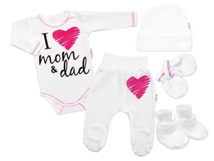 5-ti dílná soupravička do porodnice I love mom & dad, holka (Velikost 56 (1-2m))