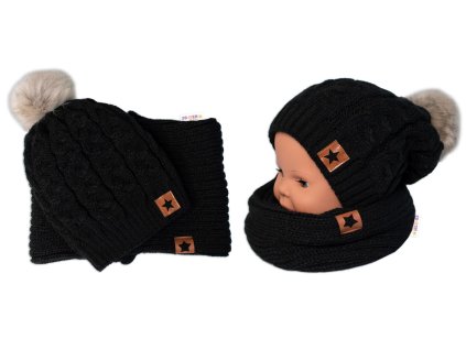 baby nellys zimna dvojvrstvova ciapka s brmbolcom komincek star cierna