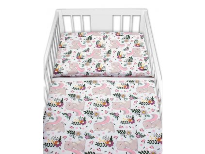 Baby Nellys 2-dílné bavlněné povlečení Králíček na louce - růžová, bílá (Velikost povlečení 120x90)