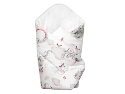 bavlnena novorodenecka zavinovacka baby nellys slon a duha ruzova biela