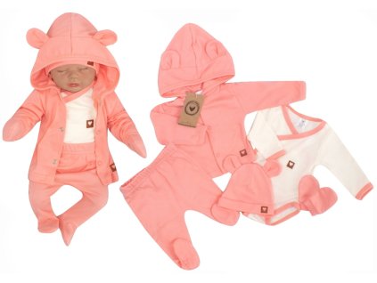 Sada do porodnice 5D, body, polodupačky, kabátek, čepička, rukavičky - meruňka (Velikost 50 (0-1m))