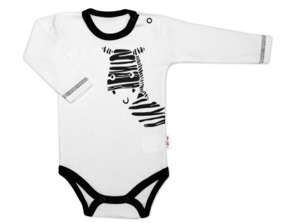 Baby Nellys Body dlouhý rukáv, bílé, Zebra (Velikost 56 (1-2m))